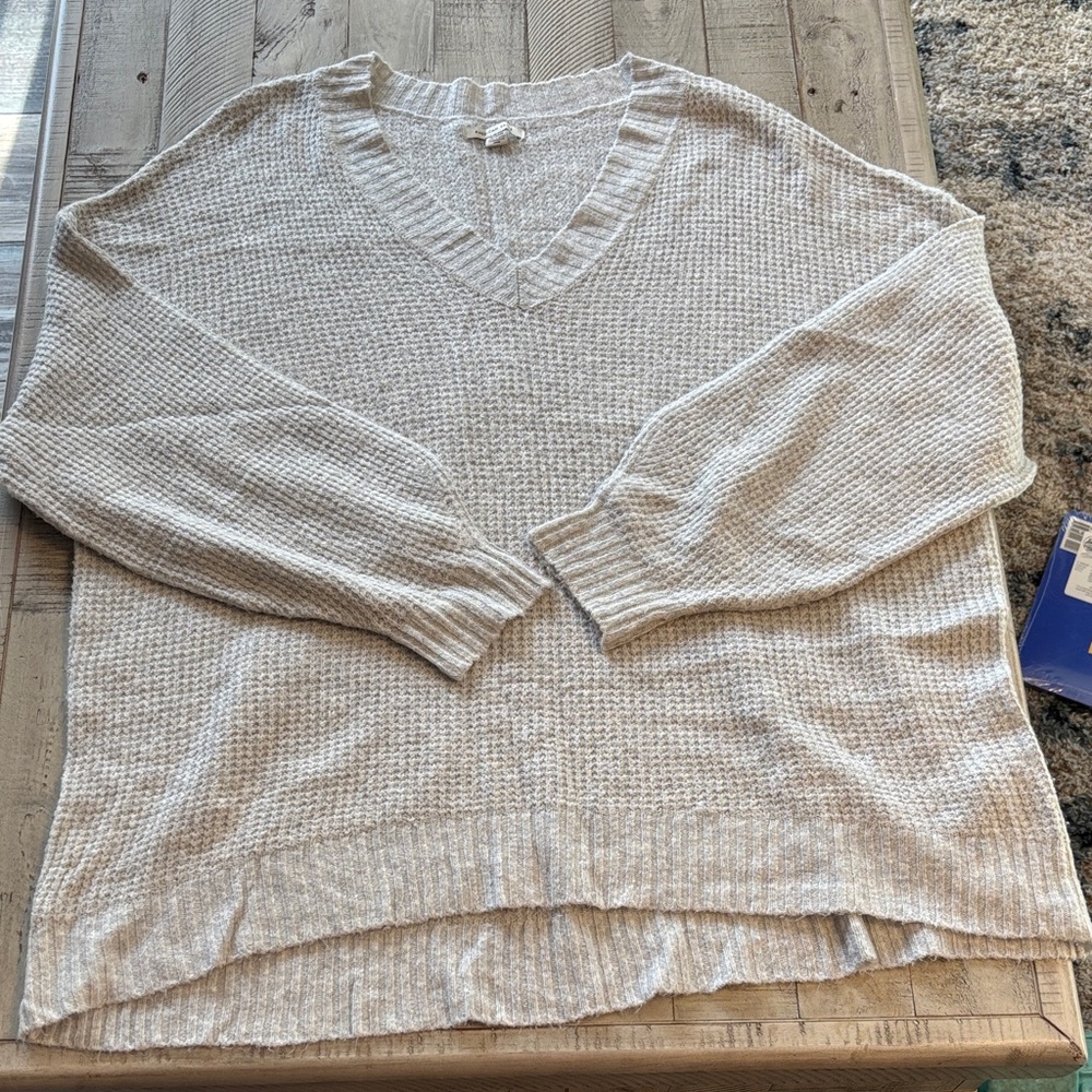 American Eagle Outfitters Oversized Beige V-Neck Sweater